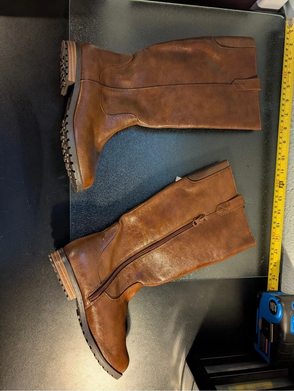 Cat & Jack Size 3 Tall Brown Riding Boots | Side Zip - Faux Leather